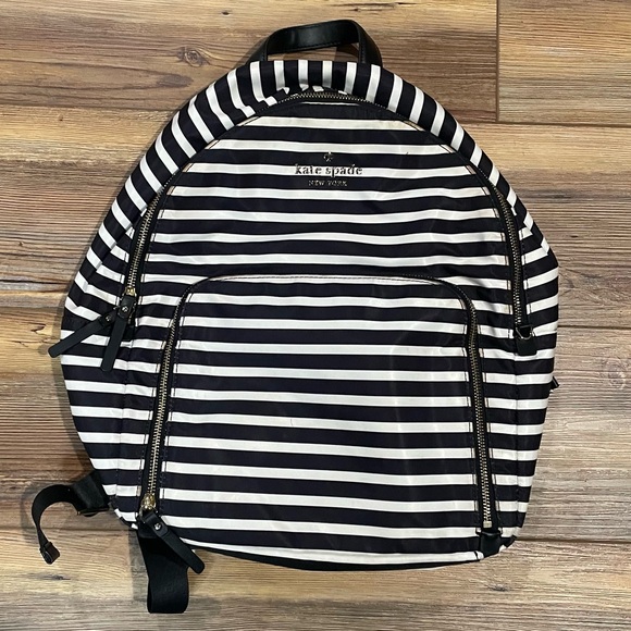 kate spade Handbags - Kate Spade New York Watson Lane Hartley Nylon Backpack Black White Striped Gold